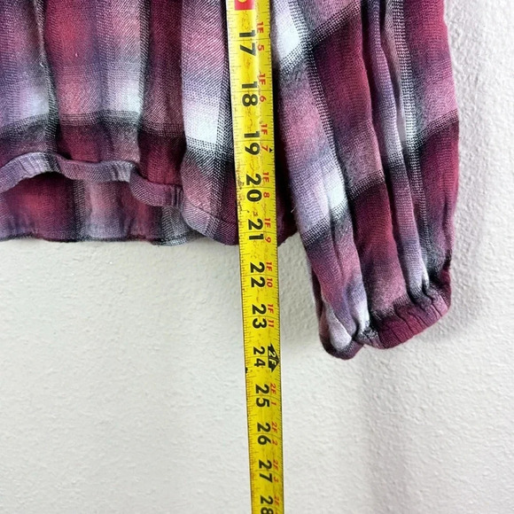 Cloth & Stone Anthropologie Glacier Plaid Elastic Cuff Blouse Raspberry Pink M - Picture 6 of 12